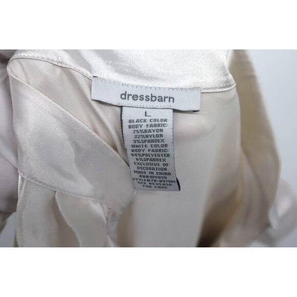 Dressbarn Womens Black White Satin Blouse Corset Ruffled Neck Whimsygoth Sz L - Picture 2 of 12